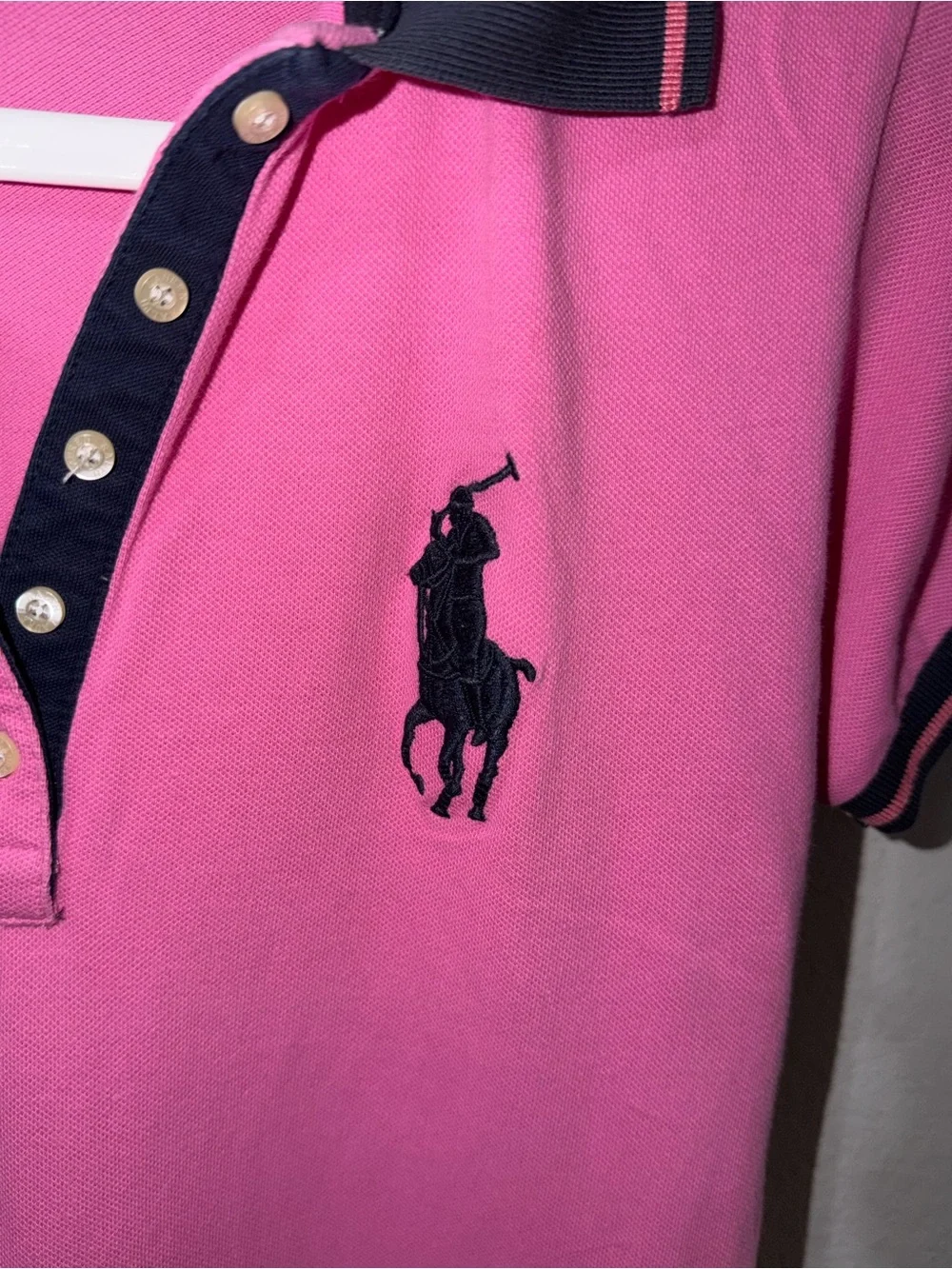 Polo Ralph Lauren Pink Big Pony Polo Dress Navy Trim XL